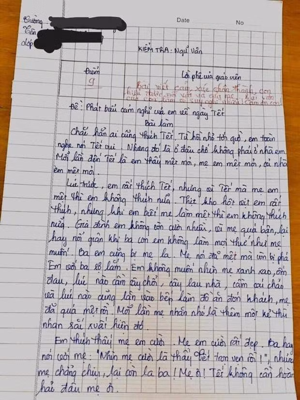 Bai van thang thung che Tet cua hoc sinh, co giao cham 9 diem