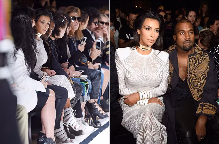 Hai vợ chồng Kim – Kanye được ngồi hàng ghế đầu với tư cách là khách mời VIP trong show thời trang Balmain.