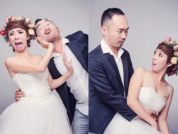 Diễn viên hài Thu Trang cùng chồng chụp ảnh hài hước để kỷ niệm 3 năm ngày cưới. Bộ ảnh của Thu Trang - Tiến Luật hài hước, vui tính như tính cách ở ngoài đời.