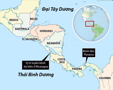 Vị trí dự kiến kênh đào Nicaragua.