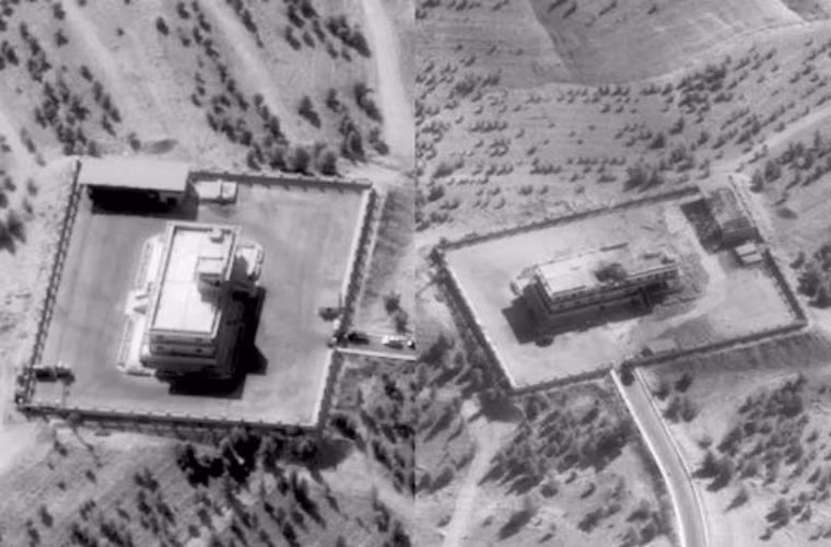 Một trung tâm chỉ huy của Nhà nước Hồi giáo ở Syria trước (bên trái) và sau khi bị F-22 của Mỹ dội bom.