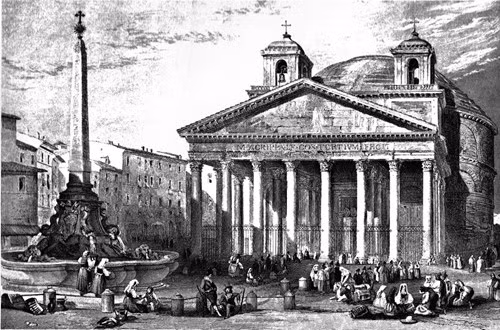 Đền Pantheon thuở đầu thờ các thần La Mã, kể từ năm 609 trở thành nhà thờ và từ sau thời kỳ Phục Hưng đến nay cũng là nơi đặt mộ của các vị vua Italia (Umberto I, Vittorio Emanuel II) cũng như các nhạc sĩ, họa sĩ hàng đầu thế giới như Raphael, Annibale Carracci, Arcangelo Corelli hay kiến trúc sư tài ba Baldassare Peruzzi.