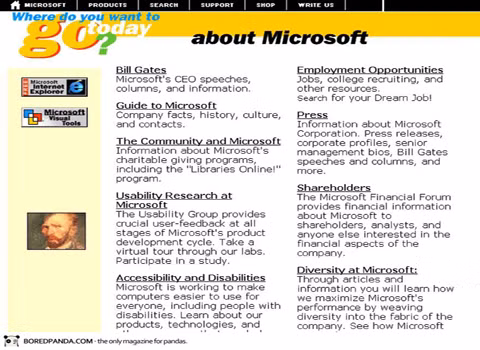 Phải chăng đây là xu hướng chung khi mà trang web năm 1996 của Microsoft cũng vậy.