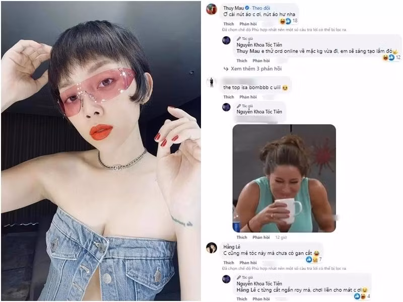 Tóc Tiên mua hàng online không đến nỗi thảm họa nhưng sai size đến mức không cài nổi cúc.