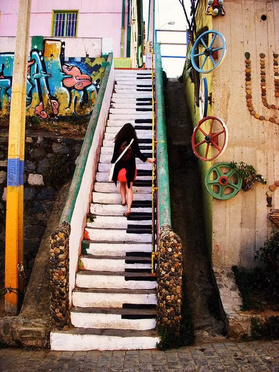 Hãy sáng tạo với kiểu cầu thang minh họa các phím đàn Piano.