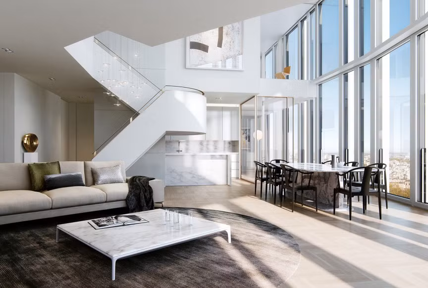 3. London Penthouse - 90 triệu USD. Căn hộ penthouse 6 South Bank Tower nằm trên tầng thứ 41 của tòa nhà London Eye. Nằm bên cạnh sông Thames, căn hộ ở London Eye sẽ có hai sân thượng trên tầng mái với tiện nghi sang trọng và xa hoa như hồ bơi riêng, không gian sống rộng lớn. Căn hộ này sẽ được rao bán trên thị trường vào năm tới.