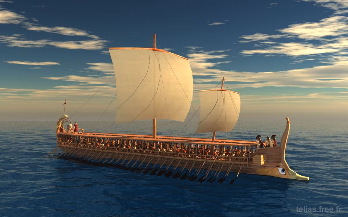 Để đối phó với người Ba Tư, tướng Themistocles của thành bang Athens tập hợp một đội tàu nhỏ và chờ đợi hạm đội cồng kềnh của Ba Tư đi vào con kênh rộng hơn 3 km giữa đảo Salamis và đất liền.