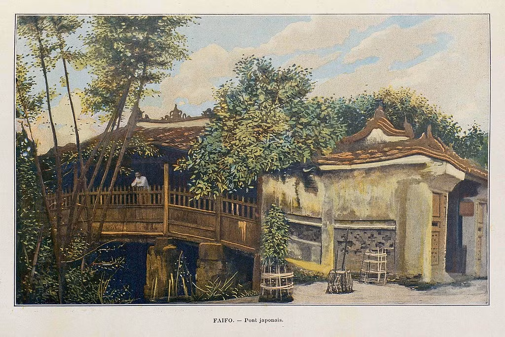 Chùa Cầu Hội An trong bức tranh được vẽ trước năm 1903. Ảnh: Gallica.bnf.fr.