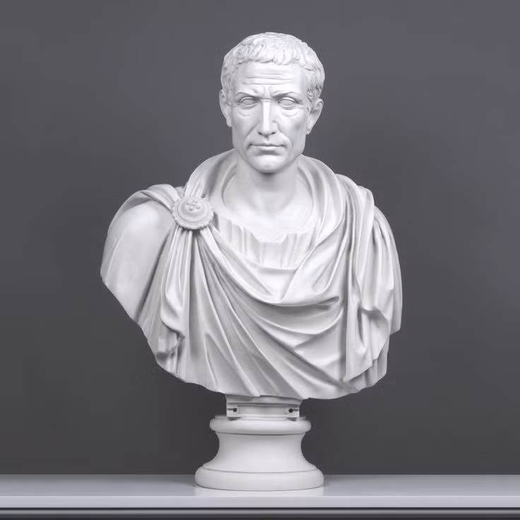  5. Tượng bán thân Julius Caesar. Niên đại: Khoảng thế kỷ 1 TCN. Đặc điểm: Tượng bán thân này là một trong những hình ảnh nổi tiếng nhất của Julius Caesar, thể hiện vẻ nghiêm nghị và quyền lực của nhà lãnh đạo xuất chúng. Nét đặc sắc của tác phẩm nằm ở sự chính xác trong mô tả đặc điểm khuôn mặt. Ảnh: Pinterest.