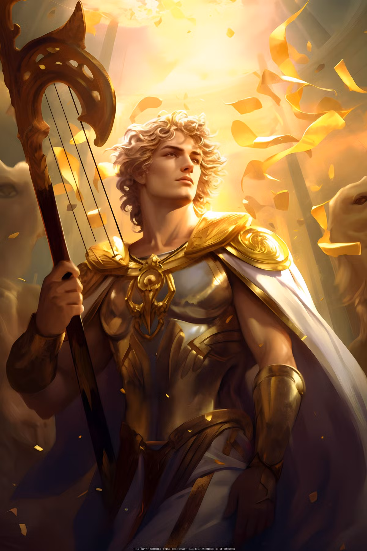  7. Apollo - Thần của ánh sáng, nghệ thuật và tiên tri. Apollo là con trai của Zeus và Leto, là vị thần của ánh sáng, âm nhạc, thơ ca, y học và tiên tri. Ông là người bảo trợ cho các nghệ sĩ và có thể mang lại những tiên tri và kiến thức qua đền Delphi. Ảnh: Pinterest.