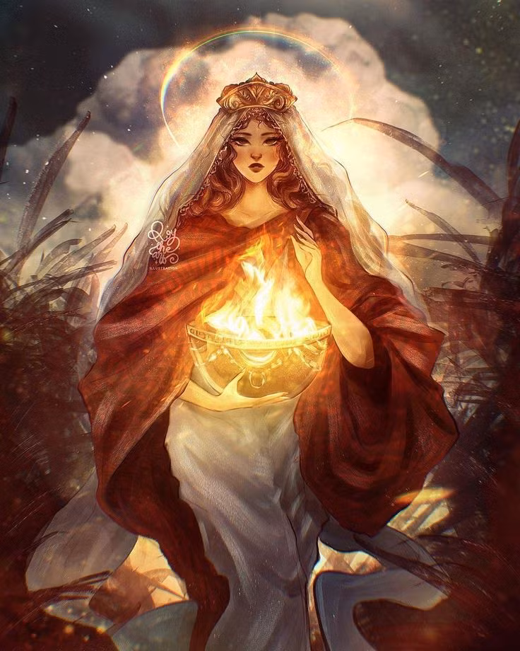  14. Hestia - Nữ thần của lò sưởi và gia đình. Hestia là nữ thần của lò sưởi, gia đình và nhà cửa. Bà được coi là biểu tượng của sự ổn định và hòa bình trong gia đình. Đây là một trong những vị thần nguyên thủy nhưng ít khi tham gia vào các câu chuyện thần thoại, luôn duy trì sự tĩnh lặng và ổn định. Ảnh: Pinterest.