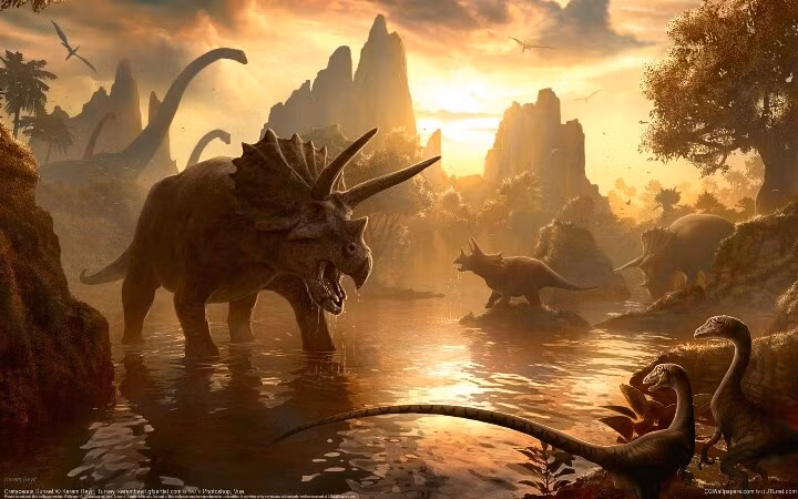  5. Tuyệt chủng Kỷ Creta – Paleogen (66 triệu năm trước). Đây là sự kiện tuyệt chủng nổi tiếng nhất, dẫn đến sự biến mất của loài khủng long không bay. Ảnh: Pinterest.