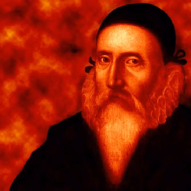  4. John Dee (1527–1608/09). John Dee là một nhà toán học, thiên văn học và triết học nhưng đồng thời cũng là một nhà giả kim và chiêm tinh học. Ông thường xuyên tổ chức các cuộc trò chuyện với linh hồn và cố gắng tìm cách giao tiếp với thiên thần để hiểu về vũ trụ. Ảnh: Pinterest.