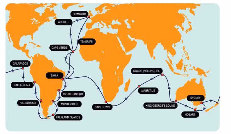  Galápagos không phải là điểm đến duy nhất. Trong hành trình, Darwin còn thăm nhiều nơi khác như Nam Mỹ, Châu Úc và các đảo khác ở Thái Bình Dương, thu thập dữ liệu đa dạng. Ảnh: Pinterest.