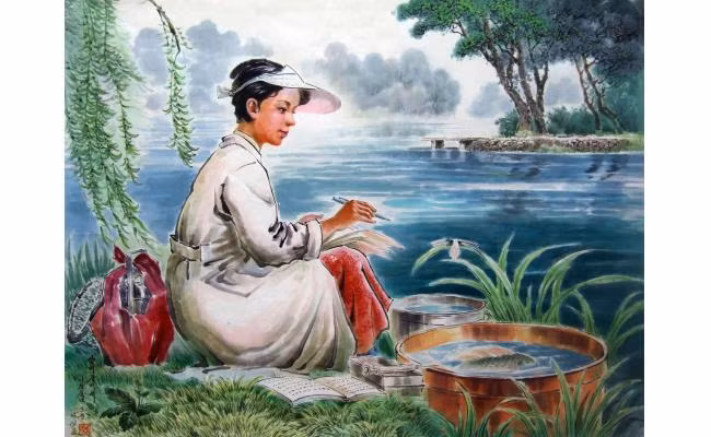Bên hồ cá.