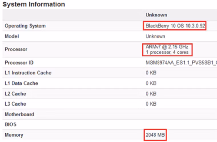 Mới đây, một sản phẩm mang mã Blackberry Ontario đã lộ diện trên trang đánh giá Geekbench. Đây có thể là sản phẩm cao cấp mà CEO John Chen hứa hẹn sẽ phát triển cho thị trường Hoa Kỳ. Sản phẩm được trang bị con chip Snapdragon 800 lõi tứ tốc độ 2.15Ghz cùng 2Gb RAM và hệ điều hành BlackBerry 10.3.0.92 cài sẵn.