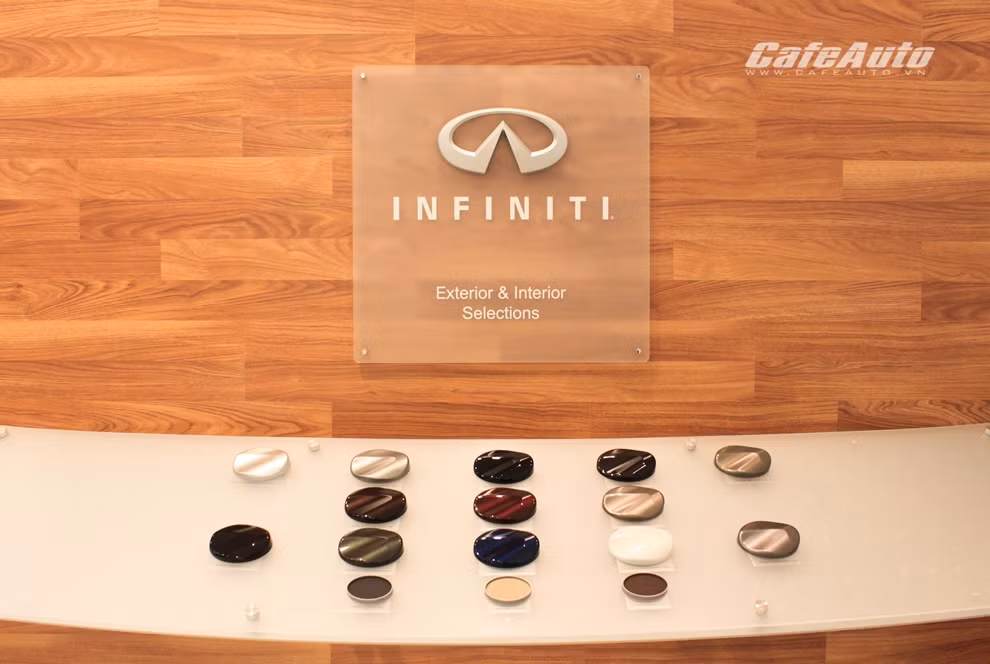 Bảng tùy chọn màu sắc ngoại thất và nội thất các dòng sản phẩm của Infiniti tại Việt Nam.