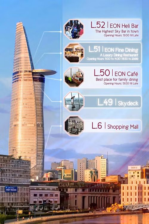 Đại tiệc pháo hoa này sẽ kéo dài từ 0h đến 0h15 ngày 1/1/2015. Tòa tháp Tài chính Bitexco cao 68 tầng tại TP HCM từng lọt top 5 trong danh sách 20 tòa tháp chọc trời ấn tượng nhất thế giới do Kênh Văn hóa Du lịch CNNGo của hãng tin CNN bình chọn.