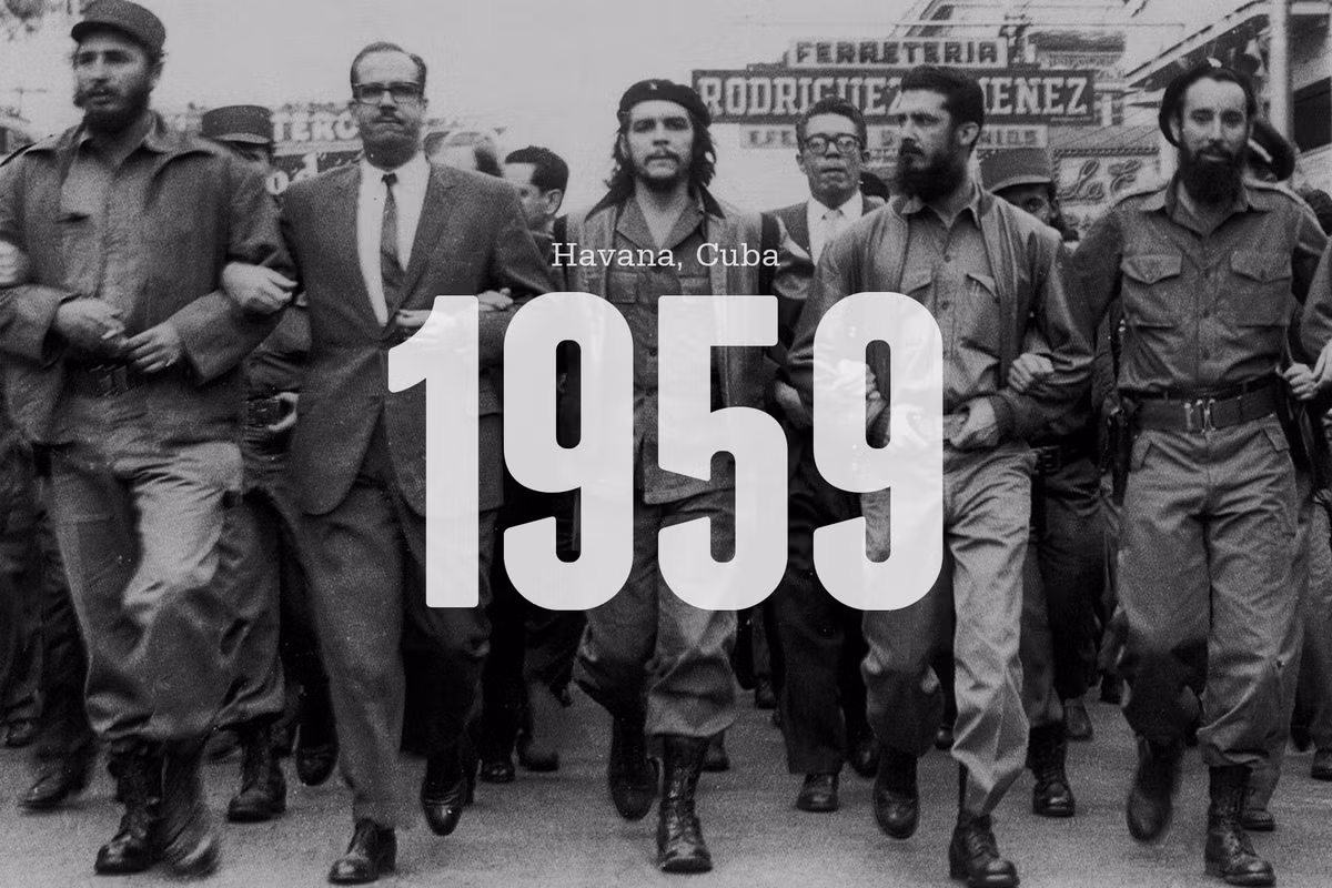  Ngày 1/1/1959: Cuộc cách mạng Cuba do lãnh tụ Fidel Castro kết thúc thắng lợi khi đoàn quân cách mạng tiến vào thủ đô Havana và Tổng thống thân Mỹ Batista trốn khỏi đất nước. Ảnh: Venngage.