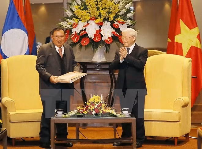 Nhân chuyến thăm của Tổng Bí thư, Chủ tịch nước Lào tới Việt Nam, hai bên đã ra Tuyên bố chung Việt Nam-Lào. (ảnh: TTXVN)