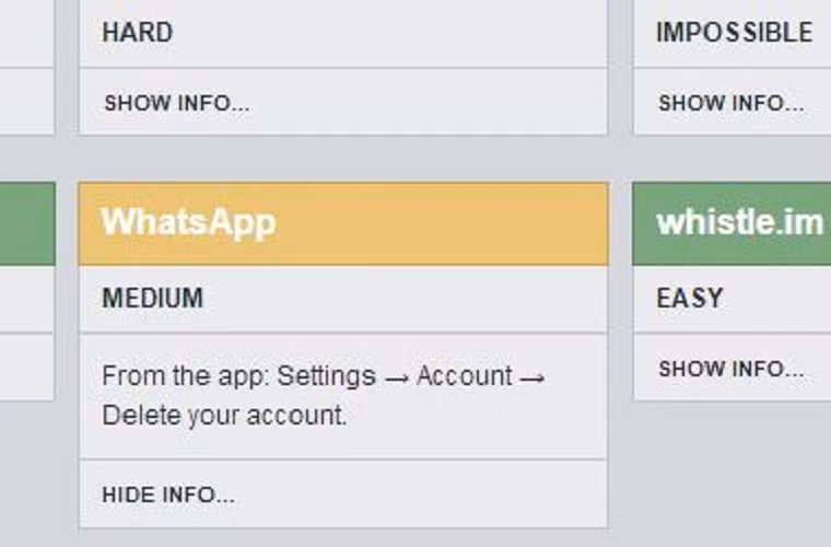 Hơn thế nữa, website còn cung cấp hẳn các đường link tiện lợi cho việc xóa tài khoản nhanh chóng.