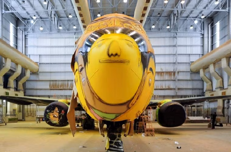 Toàn bộ phía ngoài Boeing gây ấn tượng mạnh bởi màu vàng truyền thống, đại diện cho quốc kỳ của Brazil.