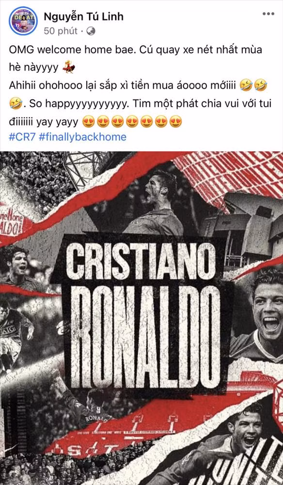 Hot girl Tú Linh cho rằng sự trở lại Manchester United của Ronaldo là cú "quay xe" nét nhất mùa hè này.