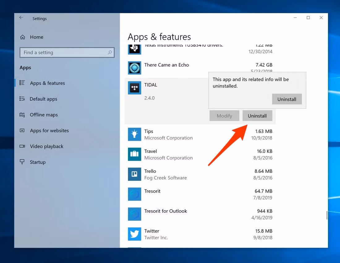 Trên Windows, vào Settings > Apps > Apps &amp; features > nhấn vào ứng dụng muốn gỡ rồi chọn Uninstall. Người dùng macOS có thể vào thư mục Applications trong Finder rồi kéo thả ứng dụng vào thùng rác. Nếu ứng dụng được cài từ App Store, mở Launchpad > nhấn giữ phím Option > chọn dấu X trên góc để xóa ứng dụng tương ứng. Ảnh: Business Insider.
