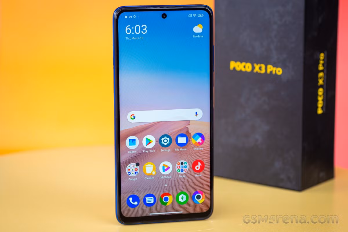  Poco X3 Pro trang bị màn hình 6,67 inch Full HD+, chip xử lý Snapdragon 860, RAM 6 GB, bộ nhớ trong 128 GB, pin 5.160 mAh hỗ trợ sạc nhanh 33 W. Model này có 4 camera sau gồm camera chính 48 MP, camera góc siêu rộng 8 MP, camera macro 2 MP và camera chiều sâu 2 MP. Đây là smartphone lọt top bán chạy trên Shopee ngày 6/6. Ảnh: GSMArena.