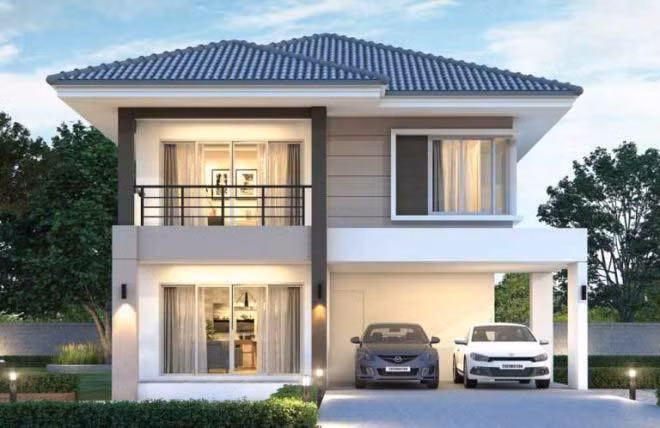Mặt tiền của căn biệt thự này sử dụng tone màu trắng nhẹ nhàng, mái ngói lại sử dụng tone màu xám tạo nên sự đối lập về màu sắc. Gia chủ cũng khéo léo sử dụng hệ thống đèn màu cao cấp hài hòa với màu sơn trắng, tạo cảm giác sang trọng, sáng sủa.