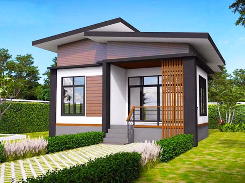 br/> Nhà vườn này có diện tích khiêm tốn chỉ 30m2, thiết kế mái lệch theo phong cách hiện đại