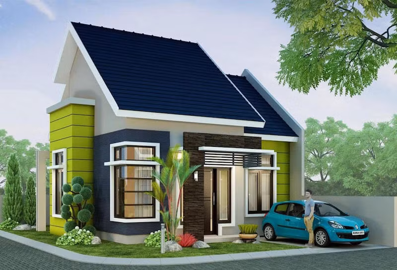 br/> Ngôi nhà mái thái này có phong cách thiết kế trẻ trung với sự kết hợp của 3 gam màu chủ đạo là xanh, xám, trắng. Diện tích hạn hẹp nhưng căn nhà vẫn có cây cối bao bọc xung quanh và một khoảnh vườn nhỏ ở mặt sau