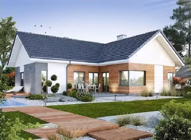 Nhà cấp 4 chữ L giải quyết được vấn đề giảm nóng vào mùa hè, dễ dàng thoát nước vào mùa mưa nhờ hệ thống mái thái chữ A nên rất phù hợp với khí hậu Việt Nam. Sảnh chính được thiết kế rộng hơn giúp ngôi nhà hút gió, đón ánh sáng dễ dàng hơn