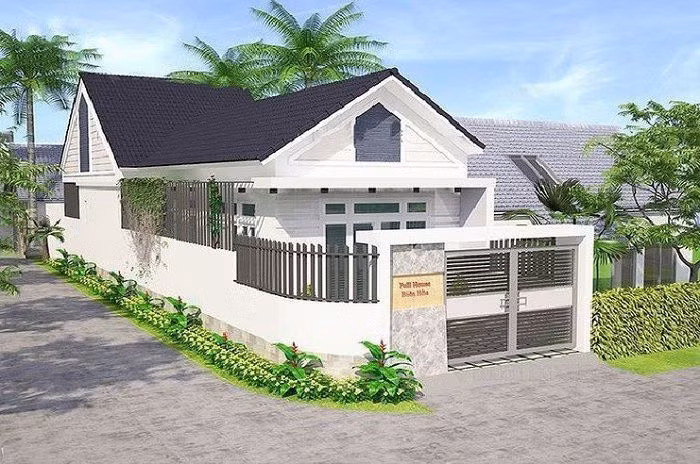 Mẫu nhà này có diện tích 100m2, được thiết kế với phong cách thanh lịch, trang nhã. Chi phí xây dựng khoảng 600 triệu đồng