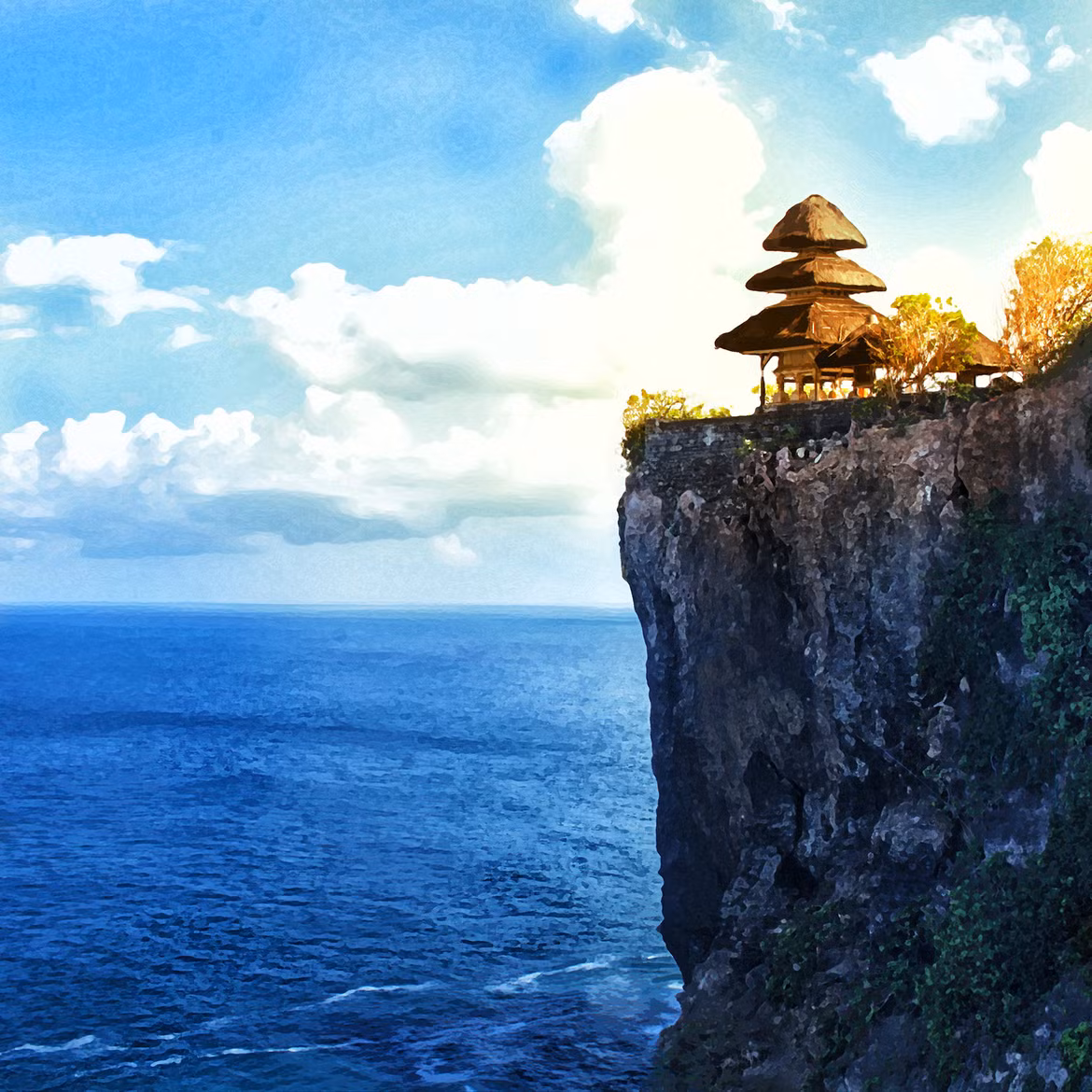 6. Đền Uluwata, Bali, Indonesia. Đường đi lên ngôi đền thờ biển này cũng hùng vĩ như kiến trúc của nó. Đền Uluwata nằm trên đỉnh một vách đá, từ đây có thể nhìn ra toàn cảnh đại dương mênh mông bên dưới. Chính vì vậy, ngôi đền được cho là điểm ngắm hoàng hôn đẹp nhất ở Bali. Ảnh: smiletravel 