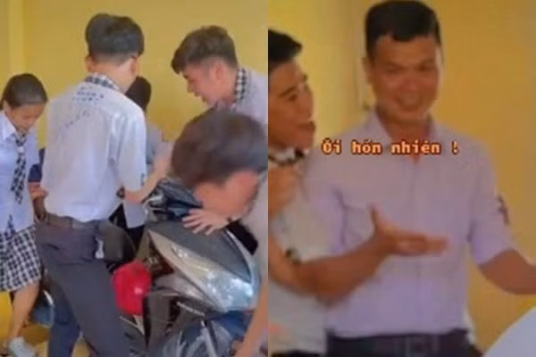 Bị đám học trò lôi xe máy vào lớp, thầy giáo phản ứng cute Bi dam hoc tro loi xe may vao lop, thay giao phan ung cute