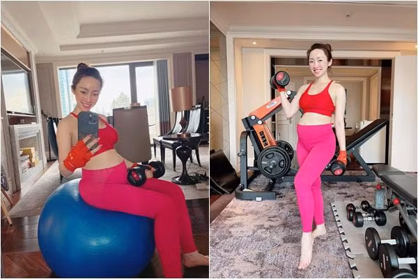Nhờ chăm chỉ tập luyện, nên khi mang bầu, khuôn mặt và thân hình Thuỳ Chang không bị biến đổi nhiều.