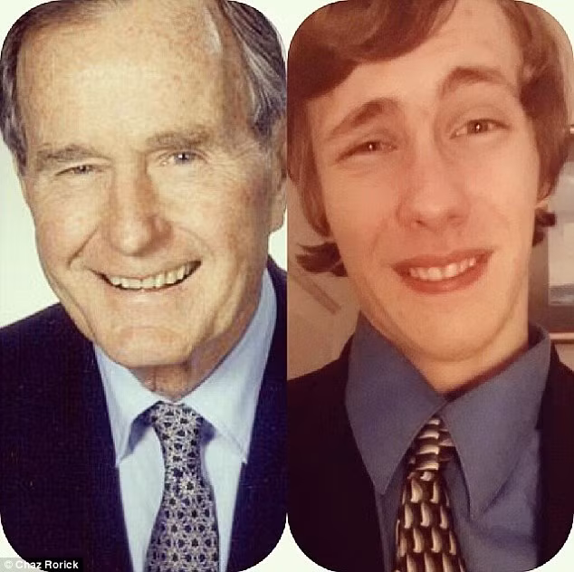 Cậu nam sinh Rorick (phải) và cựu Tổng thống George H. W. Bush.