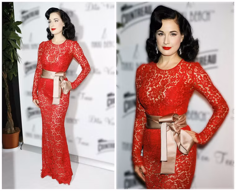 Nữ hoàng Burlesque - Dita Von Teese cũng là tín đồ của hãng thời trang đẳng cấp D&amp;G với các mẫu váy cổ điển cực kỳ quyến rũ.