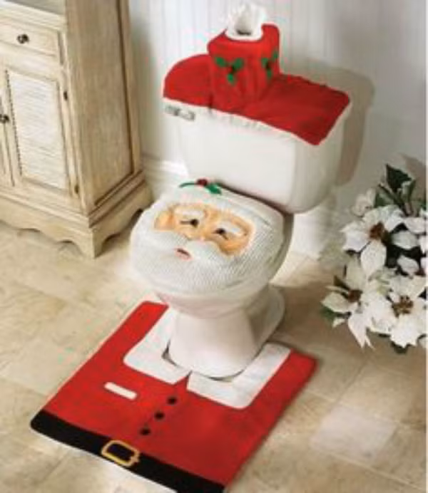 Bồn cầu ông già Noel. Đối với các nước phương Tây, Giáng sinh là một lễ kỷ niệm quan trọng. Do đó, chủ sở hữu của căn nhà này đã rất kì công khi trang trí bồn cầu mang đậm không khí Giáng sinh.