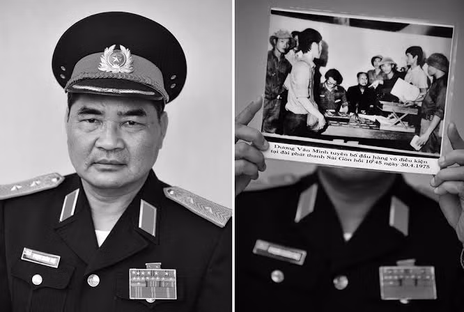Trung tướng Phạm Xuân Thệ và bức ảnh ghi lại thời khắc lịch sử ông có mặt trong căn phòng Tổng thống Dương Văn Minh tại Dinh Độc Lập ngày 30/4/1975, khi Dương Văn Minh tuyên bố đầu hàng vô điều kiện.