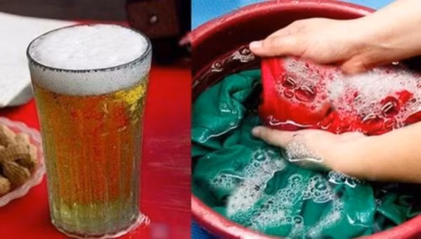  Bia giúp làm mềm quần áo: Với những lon bia đã mở nắp không uống hết hoặc bia để lâu hết hạn nhà bạn chẳng ai dùng đến, đừng vứt chúng đi, bởi bia có tác dụng rất tốt trong việc làm mềm quần áo và giúp màu trang phục được bền lâu hơn. Bạn chỉ việc bỏ quần áo vào trong bia 1 giờ đồng hồ sau đó giặt lại bằng nước sạch và để khô tự nhiên, trang phục của bạn sẽ trở nên mềm mại hơn và ít bị bạc màu hơn. 
