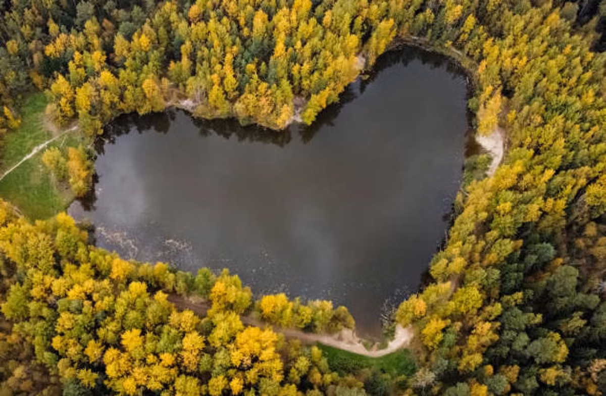 Một hồ nước hình trái tim được những bao quanh bởi những hàng cây ở Balashikha, khu vực Moscow, Nga./.