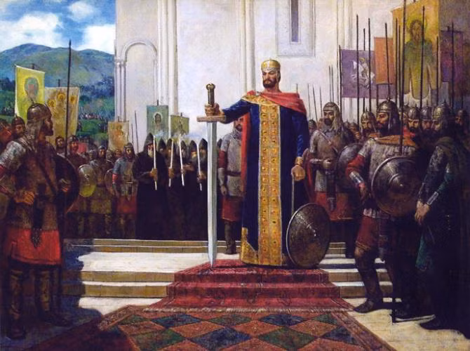 David IV lên ngôi vào năm 1089, khi mới 20 tuổi. Lúc đó Gruzia vẫn là chư hầu của Vương quốc Hồi giáo Seljuk của người Thổ. Sau khi nắm quyền, David IV ngay lập tức ngừng cống nộp cho Seljuk và cấm người Thổ di dân, đồng thời đào tạo và tập hợp quân đội chống lại quân Seljuk.
