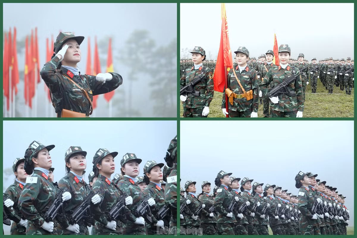 Khối nữ Gìn giữ hòa bình Việt Nam đang miệt mài luyện tập động tác diễu binh chuẩn xác và đẹp mắt.