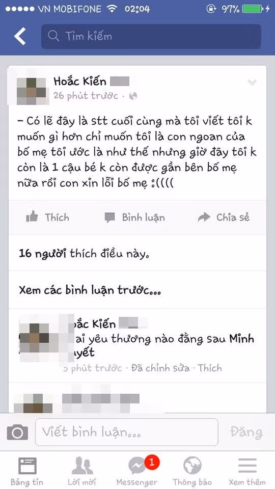 Lời xin lỗi gửi tới bố mẹ của một nam thanh niên khác nghi trong nhóm truy sát.