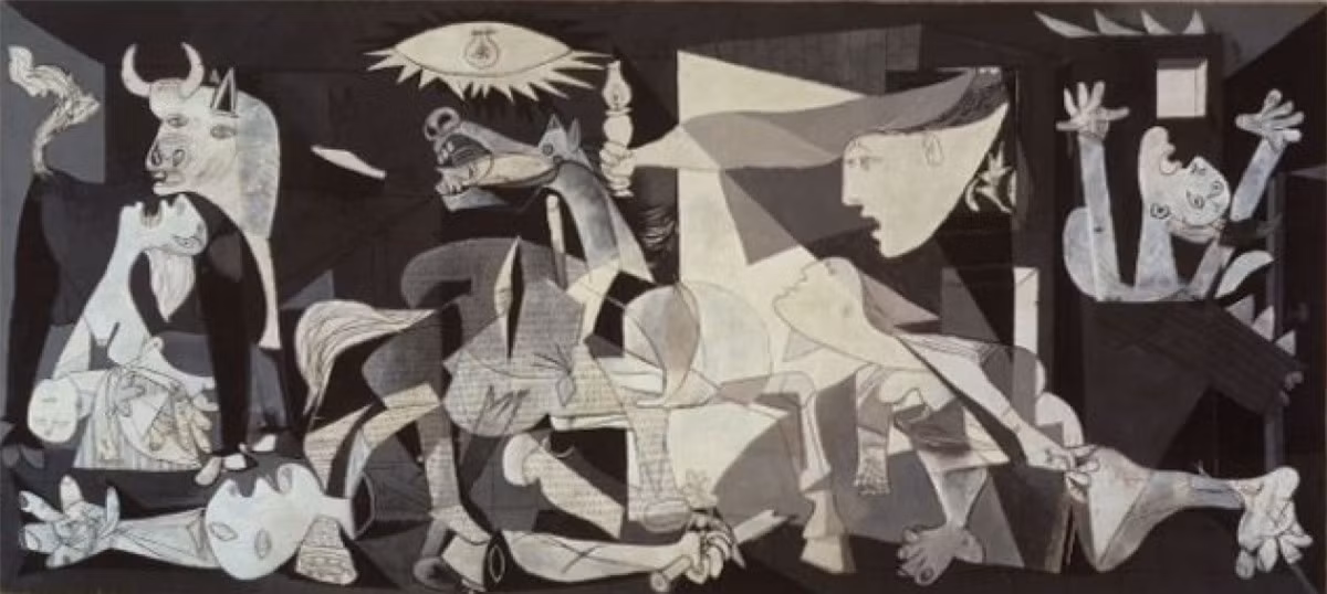 Guernica – Pablo Picasso. Đây là bức tranh nổi tiếng nhất của Picasso, hoàn thành vào năm 1937. Bức tranh được vẽ ở Paris và lấy cảm hứng từ vụ đánh bom Guernica ở Tây Ban Nha trong cuộc Nội chiến Tây Ban Nha. Bức tranh được trưng bày tại Museo Reina Sofía, Madrid, Tây Ban Nha.
