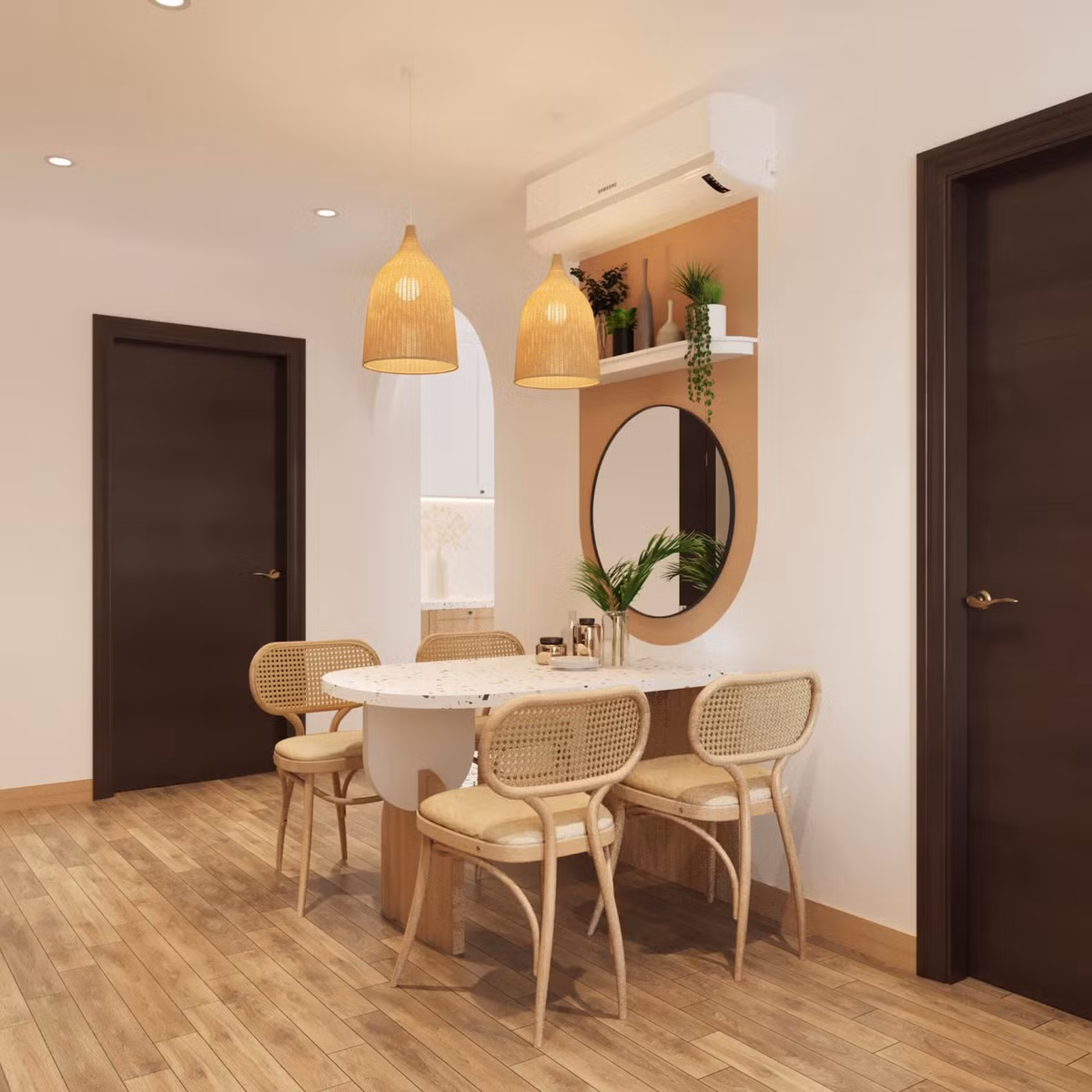 Chị Phương Bùi (Hà Nội) – đại diện đơn vị thi công chia sẻ, vì là nơi ở của cặp đôi trẻ nên nhóm thiết kế đã dùng gam màu trẻ trung, thiết kế hiện đại.