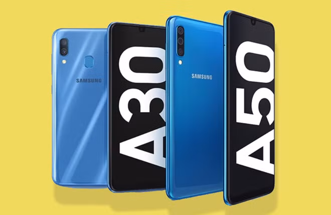 Samsung ra mat Galaxy A30 va A50: Man giot nuoc, van tay duoi kinh