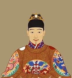 Theo truyền thuyết, long mạch của vương triều Thanh có liên quan đến một cây thần. Vào cuối thời Minh, khi Sùng Trinh hoàng đế đang tại vị, một đêm ngắm thiên không bỗng nhiên ông phát hiện ra ở phía Liêu Đông có một luồng mây tím cuồn cuộn lao tới trông giống như hàng trăm long thần đang cưỡi mây đạp gió. Ảnh chân dung hoàng đế Sùng Trinh.